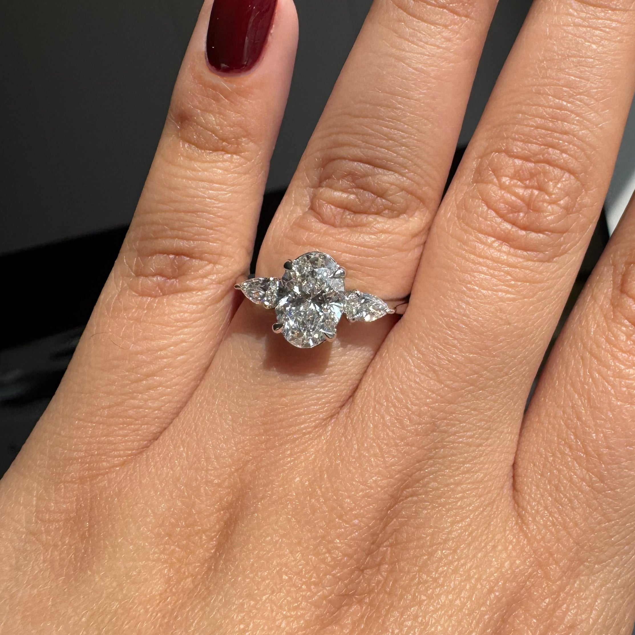 2.10ct Oval Lab Diamond Engagement Ring with Pear Side Stones