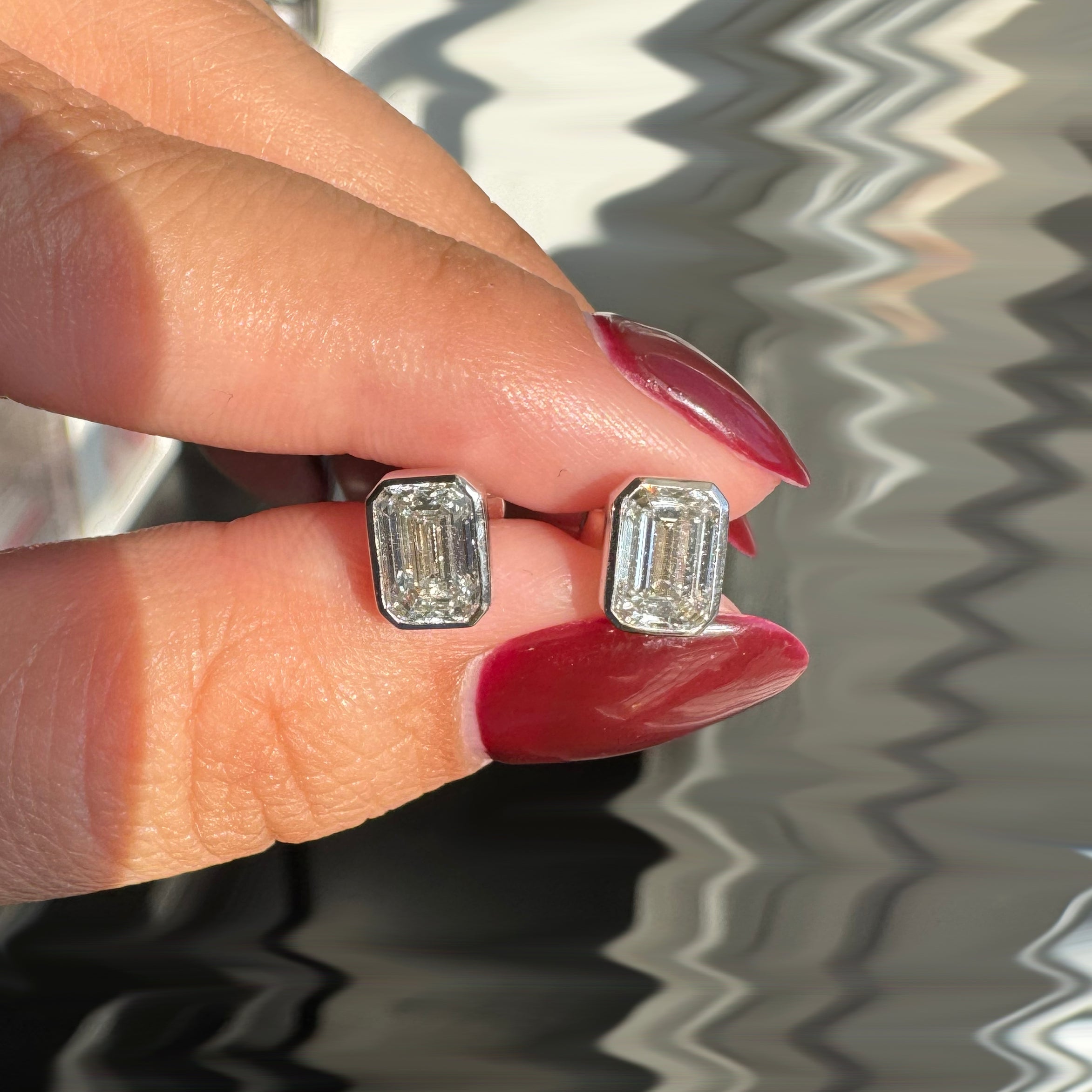 2.09ctw Emerald Lab Diamond Bezel Studs