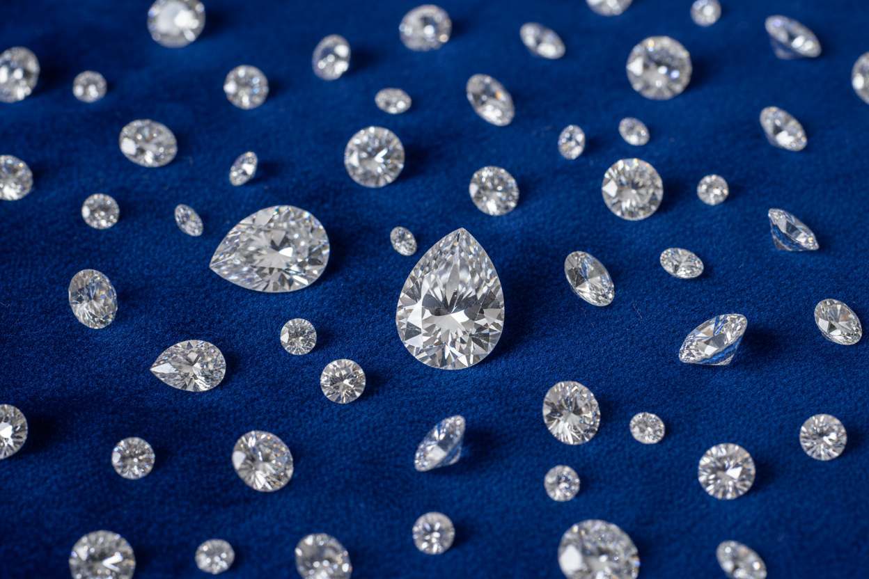 lab-grown diamonds on blue background